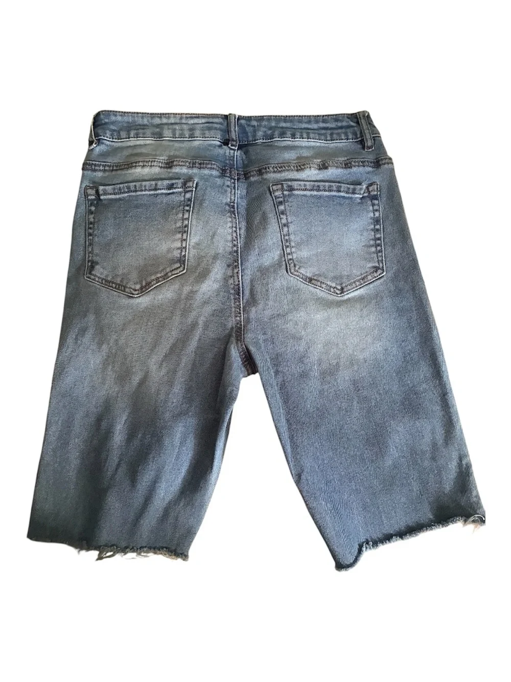 Women’s Authentic Bongo Distressed Denim Bermuda Cutoffs Shorts in Faded Blue